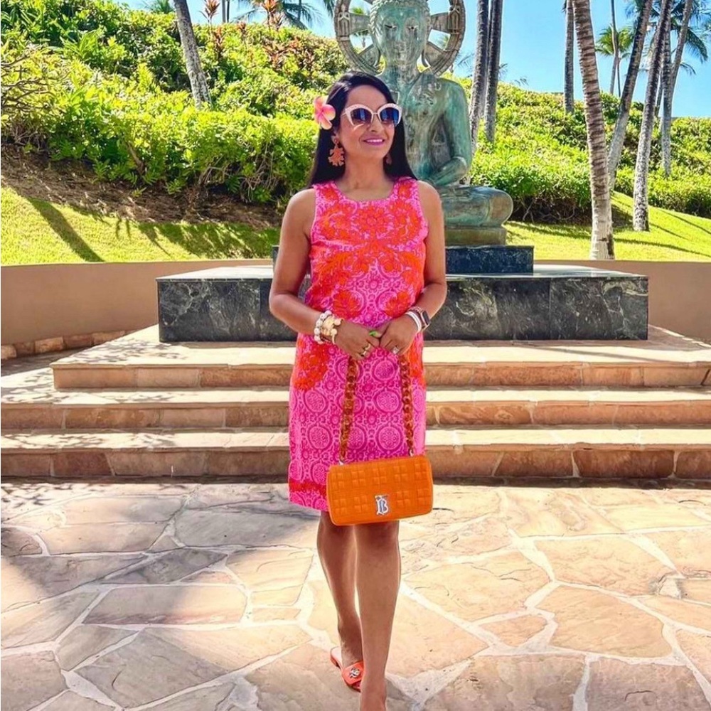 Gretchen Scott Curacao Embroidered
Vibrant Pink and Orange Sleeveless Dress